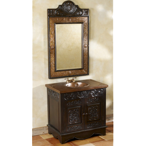 Copper mirror and handcarved vanity