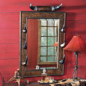 Western mirror with natural horns