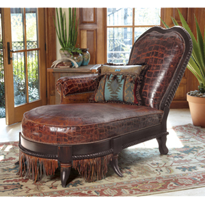 Western chaise lounge with embossed leather