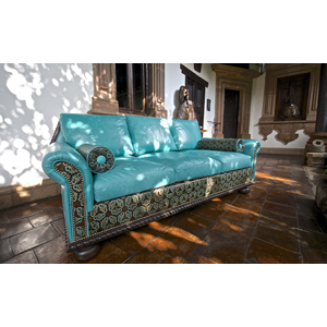 Italian turquoise leather sofa
