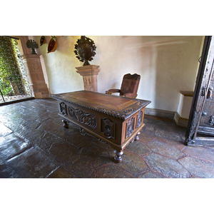 Handcarved western desk and leather office chair