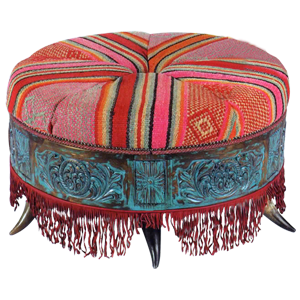 Turquoise ottoman with Peruvian fabric